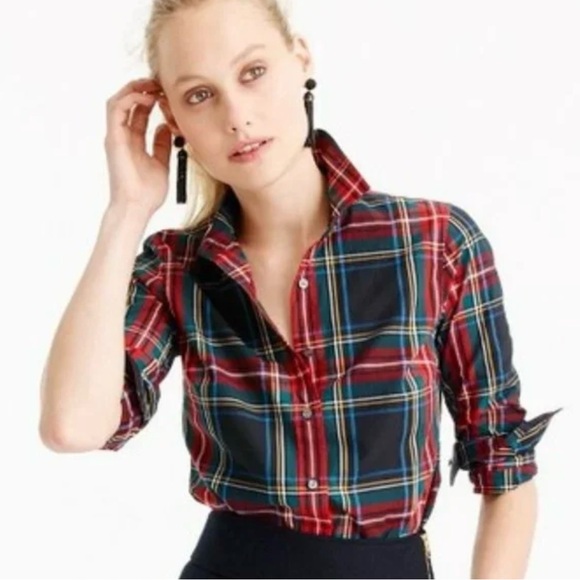 J. Crew Tartan Plaid Slim Shirt Red & Blue Size 6 - Picture 2 of 7